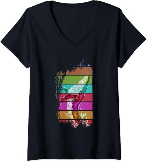 Womens Colorful Orca V-Neck T-Shirt