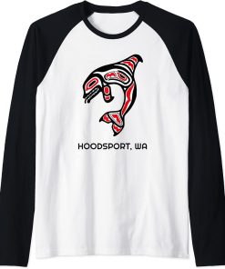 Hoodsport, Washington Native American Orca Killer Whales Raglan Baseball Tee