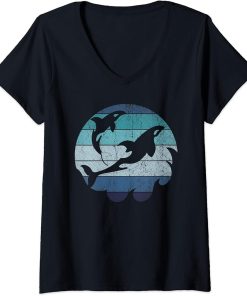 Womens Orca Ocean Animal Lover Diver Gift Retro Killer Whale V-Neck T-Shirt