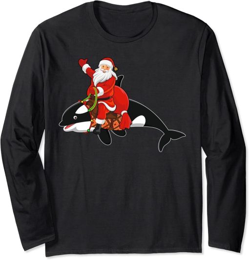 Orca Lover Xmas Santa Riding Orca Christmas Long Sleeve T-Shirt