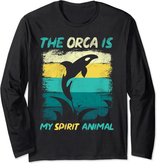 Ocean Animal Gift Spirit Animal Killer Whale Retro Orca Long Sleeve T-Shirt