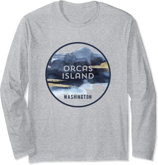 Orcas Island, Washington, San Juans Watercolor Design Long Sleeve T-Shirt