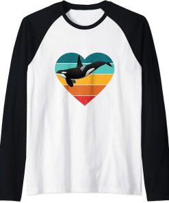 Orca Vintage Retro Art, Killer Whale Ocean Favorite Animal Raglan Baseball Tee