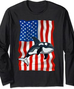 Orca American Flag USA 4th of July America Orcas lovers Long Sleeve T-Shirt